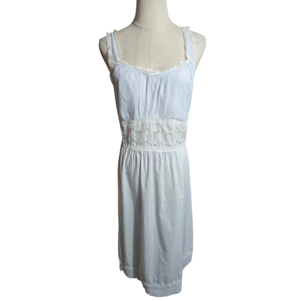 Vintage Light Blue Lace Trimmed Nightie Dress